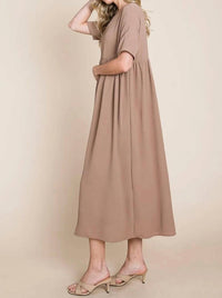 Bombom - Round Neck Ruched Midi Dress