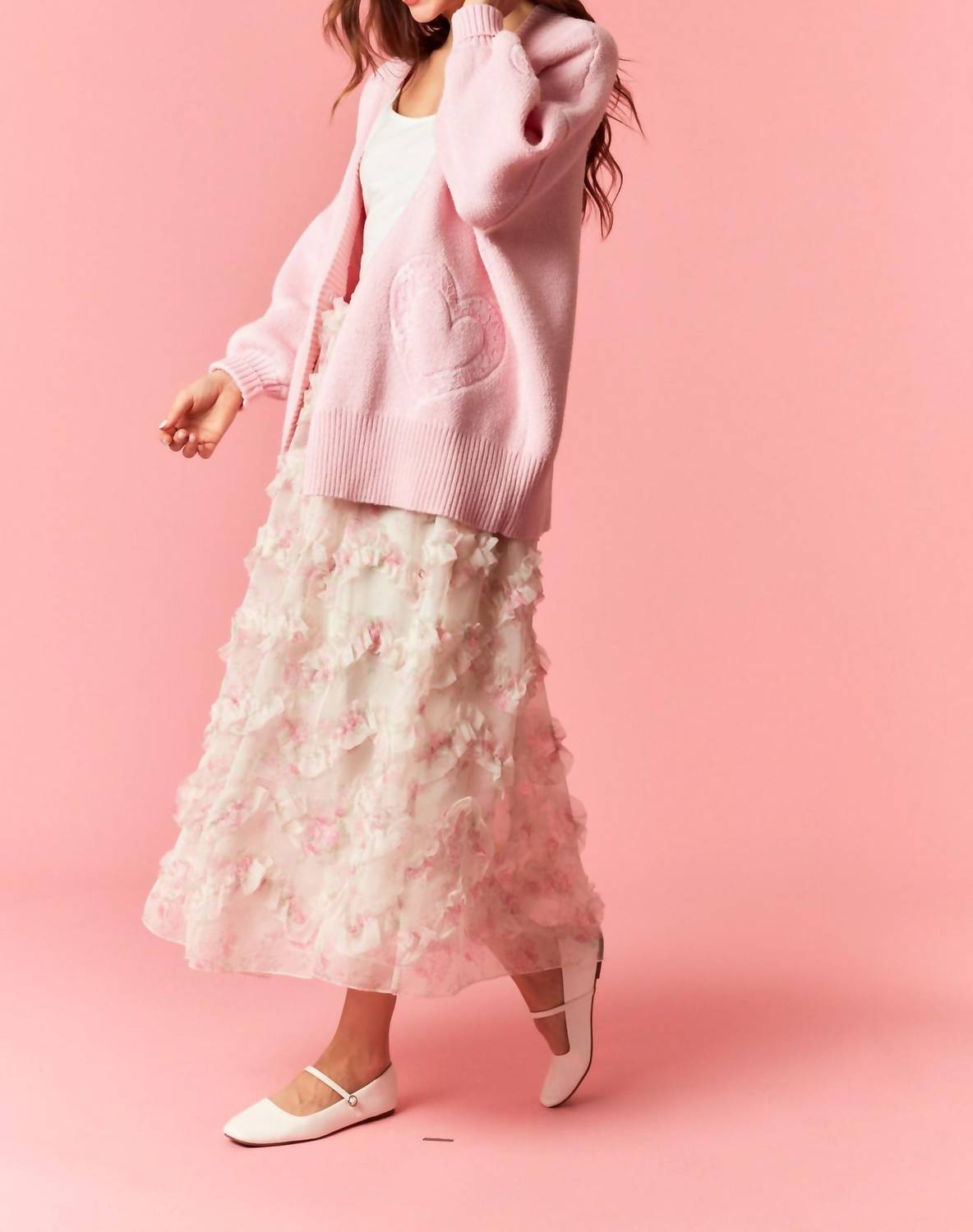 Peach Love Sweetheart Knit Oversized Cardigan in pink - women's sweater - view 5