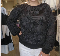 Papillon - 3D Floral Knit Sweater w/ Rib Trim