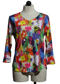 Nally & Millie - Women's Striped Floral V Neck Top