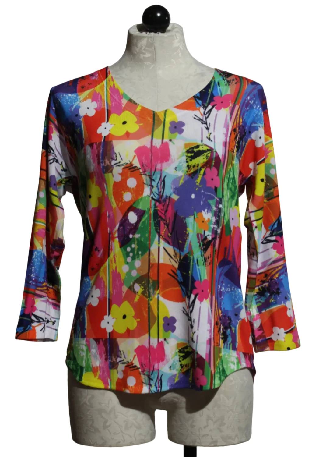 Nally & Millie - Women's Striped Floral V Neck Top