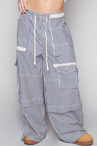 Pol - Striped Wide Leg Cargo Pocket Pants