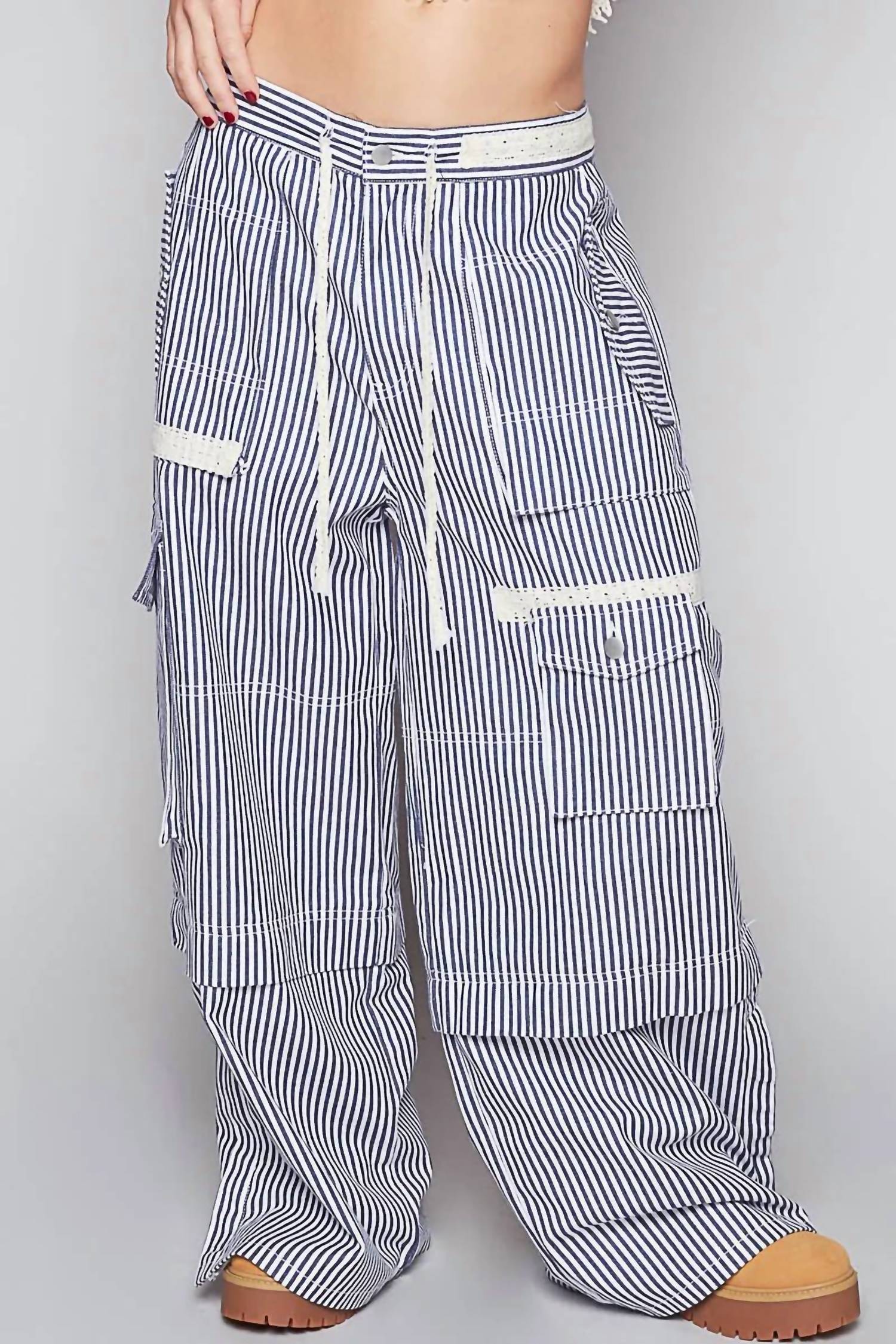 Pol - Striped Wide Leg Cargo Pocket Pants