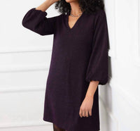Karen Kane Blouson Sleeve Metallic Knit V-Neck Dress in eggplant - women's dress - view 4