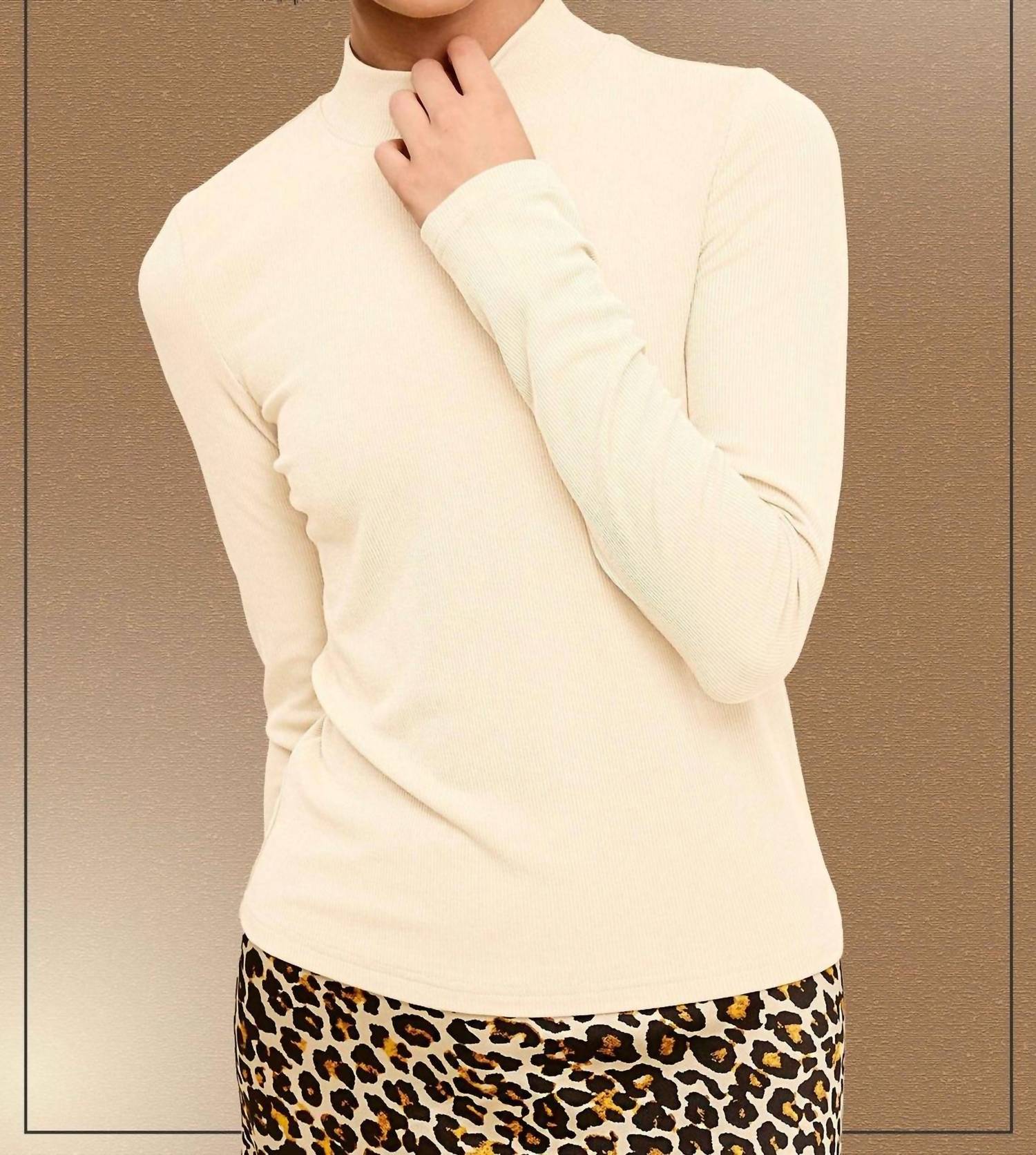 La Miel - Stretchy Ribbed Long Sleeve Mock Neck Basic Top