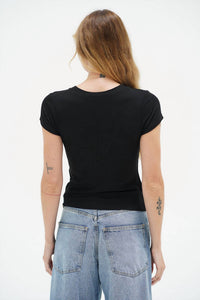 Lna - Fitted Ribbed V-neck Top
