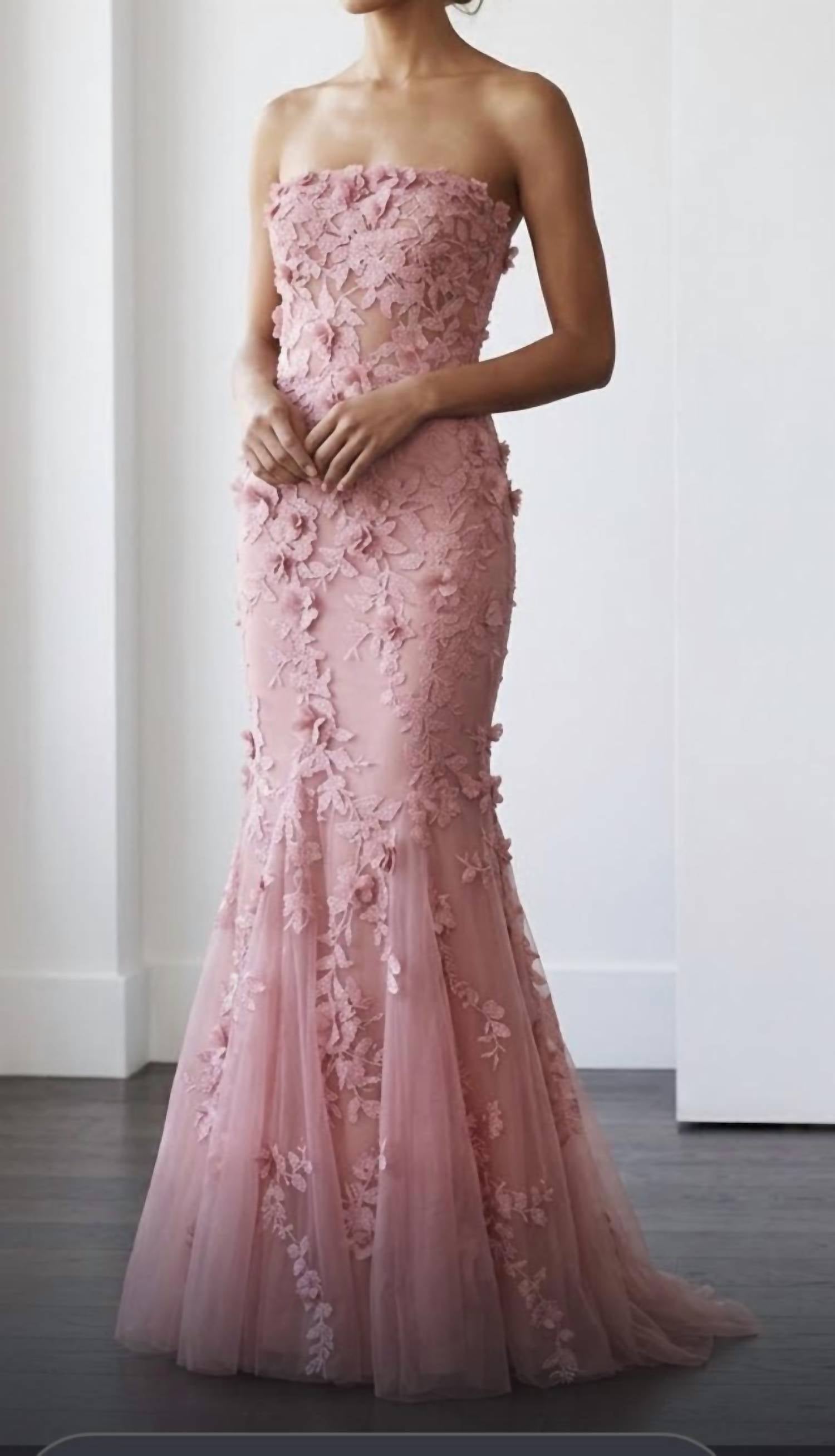 Marchesa - Pre-loved Women's Tulle Strapless Gown With Applique And Crystals