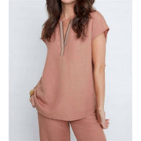 Renuar - Embroidery Linen Blend Cap Sleeve Top