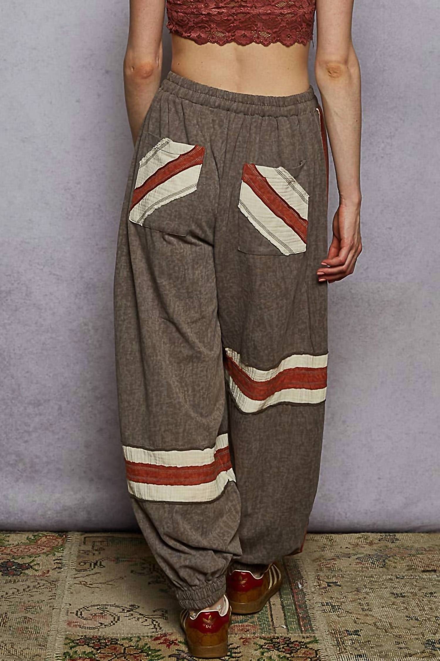 POL Vintage Washing Overlock Stitch Point Jogger Pants in charcoal - women's pants - view 4