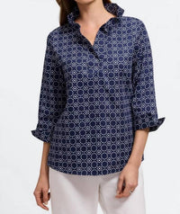 Foxcroft - Tammy 3/4 Sleeve Geometric Circle Shirt