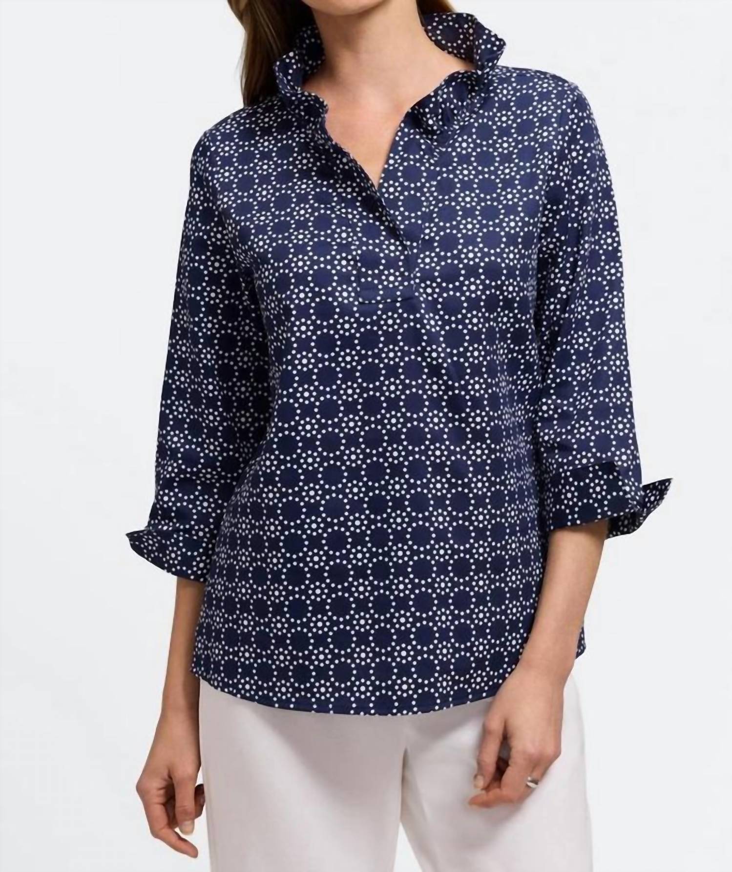 Foxcroft - Tammy 3/4 Sleeve Geometric Circle Shirt