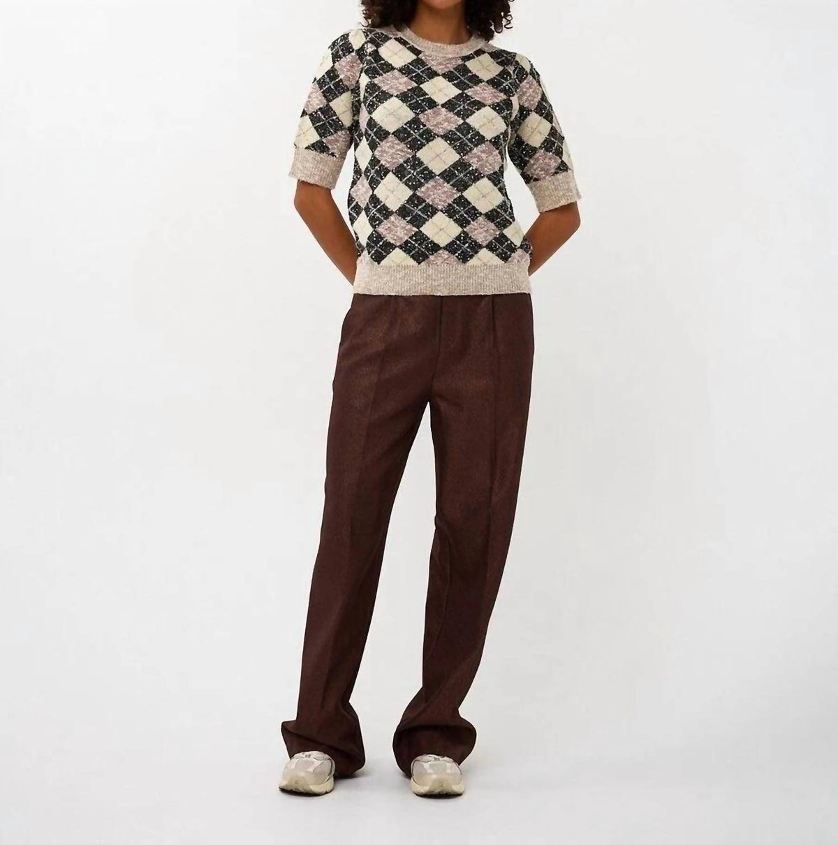 Esqualo - Ylvi Short Sleeve Argyle Sweater