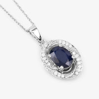 Diana M Jewels Women's Oval Natural Blue Sapphire Pendant Necklace (1.71 Ct) - Classic in 14k white gold - women's jewelry - detail view
