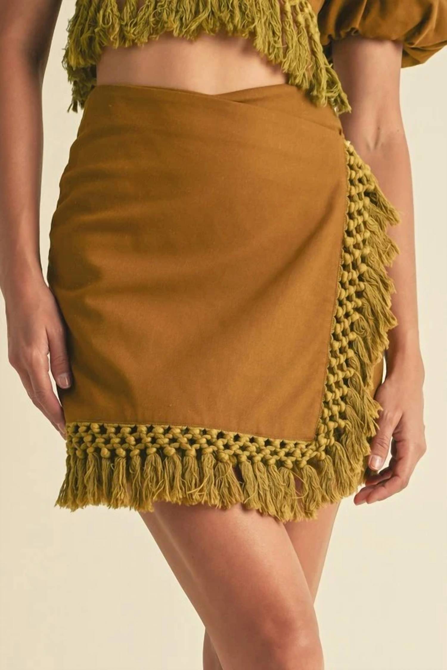Luxxel - Lili Fringe Crop Top & Mini Skirt