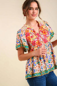 Umgee - Mixed Floral Print Bohemian Top