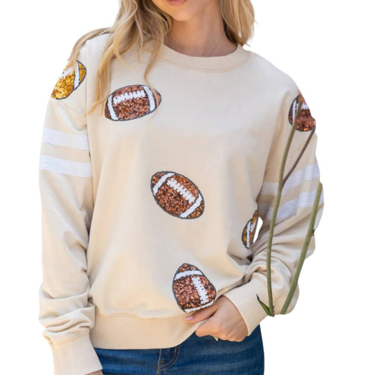 White Birch - Sequin Embellished Football Sweatshirt