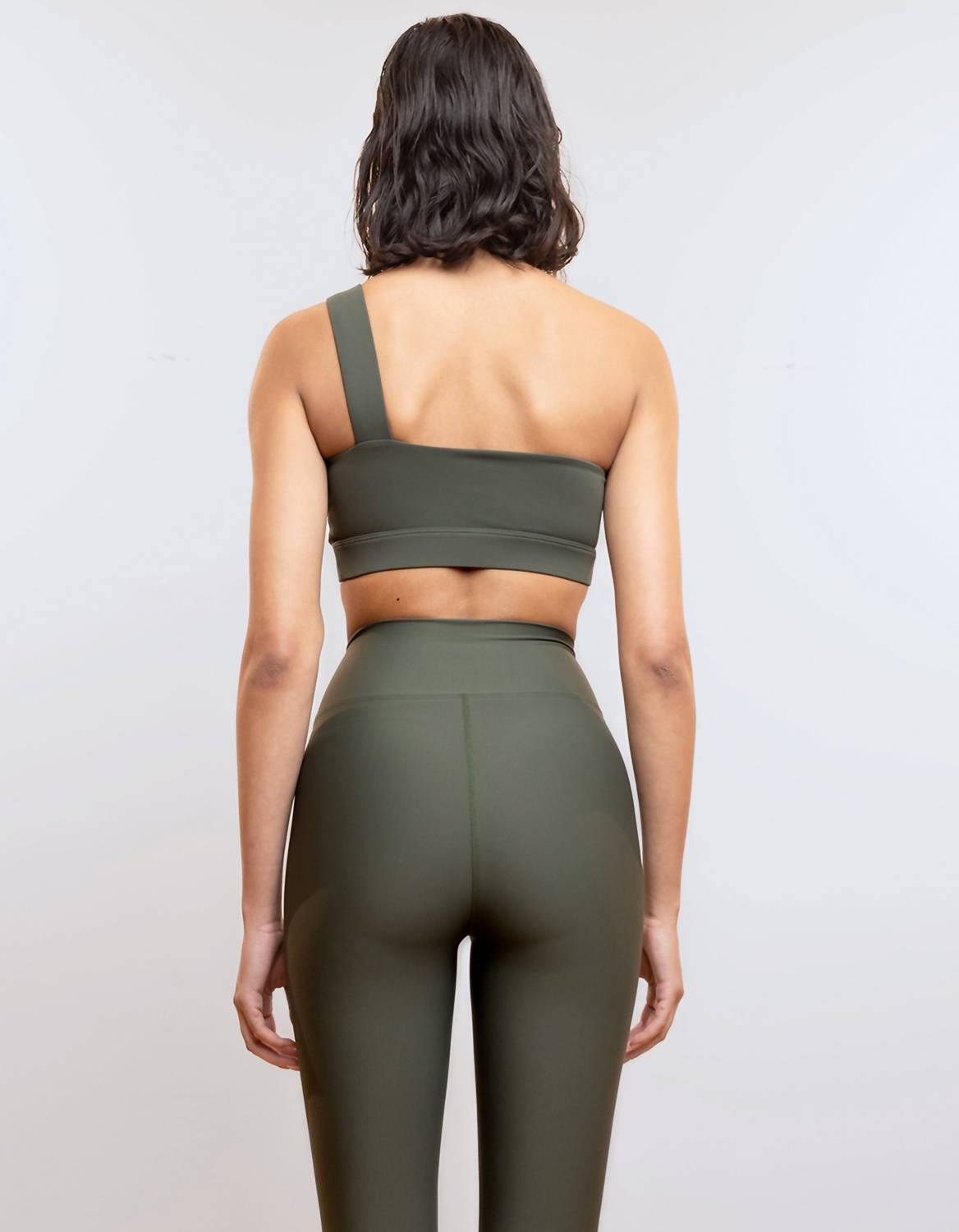 HEROINE SPORT O-bra One-shoulder Sports Bra in sage - women's intimate - detail view