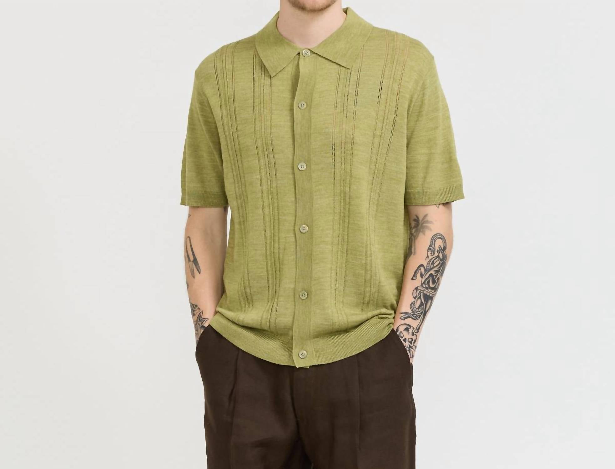 NN07 Thor Short Sleeve Cardigan in evergreen - men's sweater