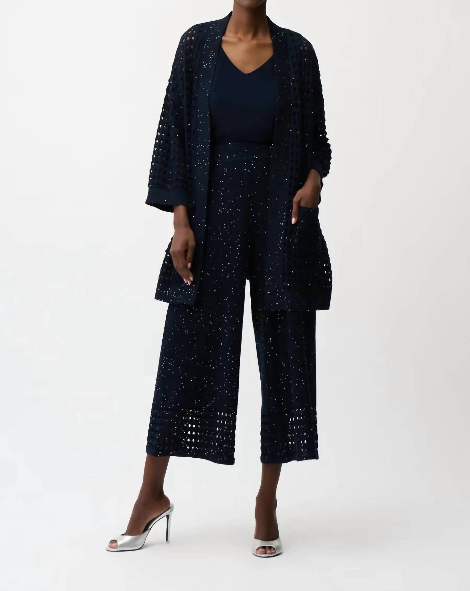 Joseph Ribkoff - Sequined Open Front 3/4 Sleeves Cardigan
