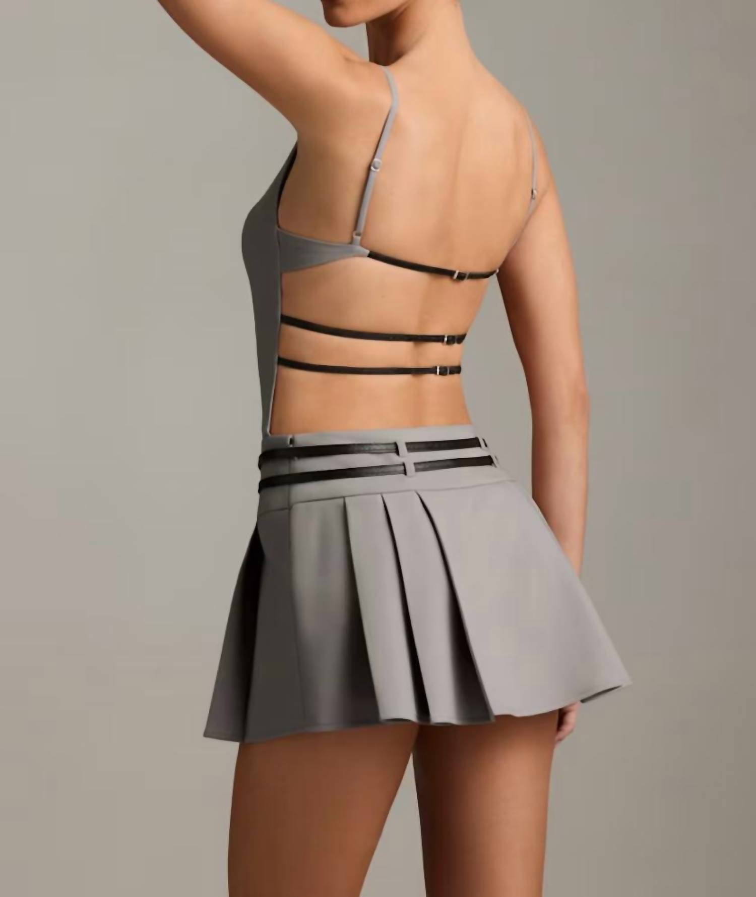 Oh Polly - Leilani Belted Backless Pleated Mini Dress
