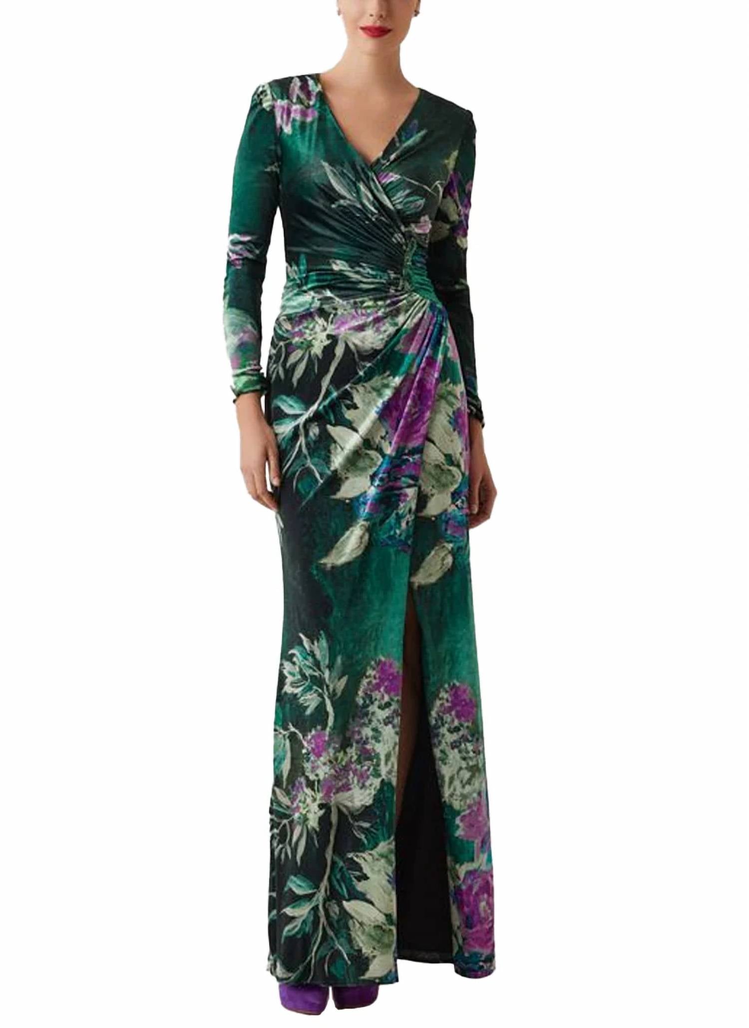 Teri Jon - Floral Velvet Jewel Applique Gown