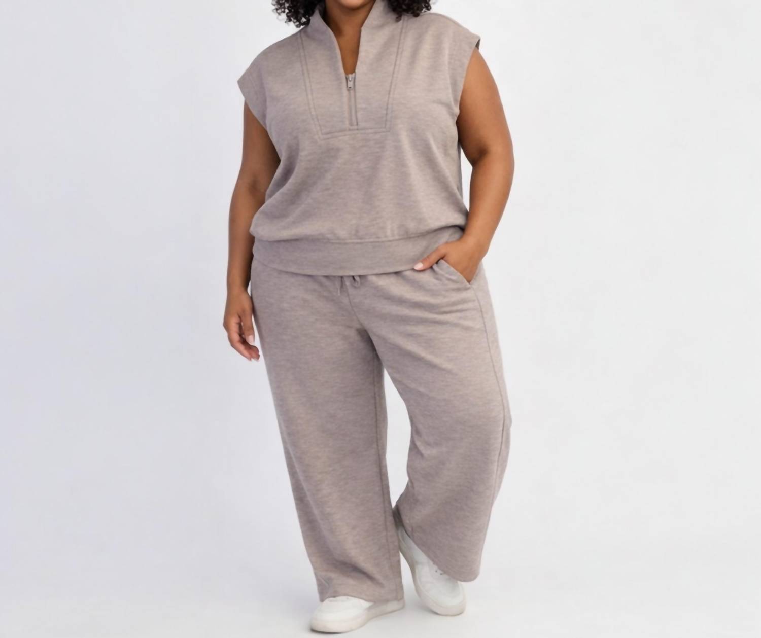 RAE MODE Luxe Curvy Pants in heathered taupe - women's pants - alternate view