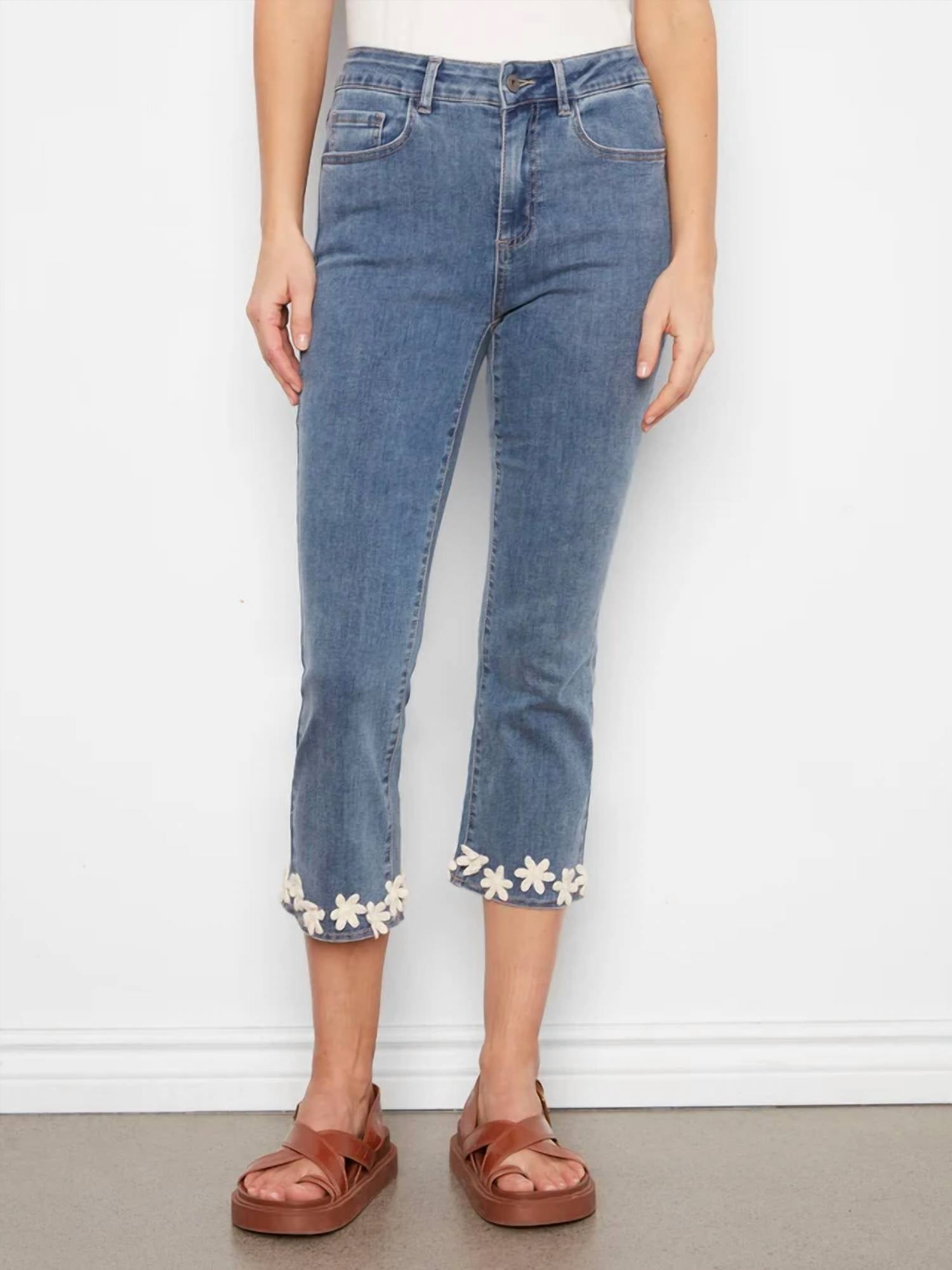 Charlie B - Cropped Flare Jeans With Floral Hem