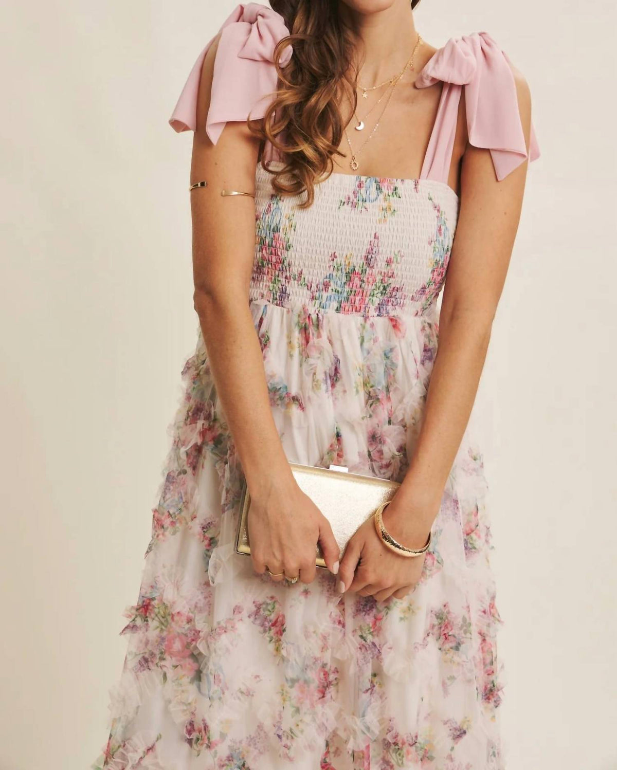In February - Textured Floral Smocked Midi Dress