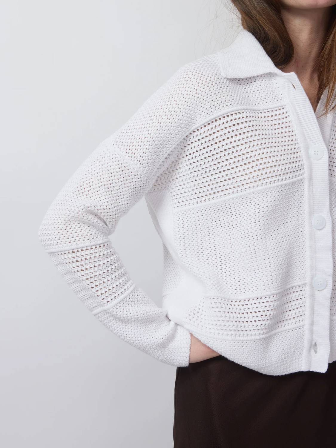 Kinross - Women's Mixed Texture Collared Cardigan