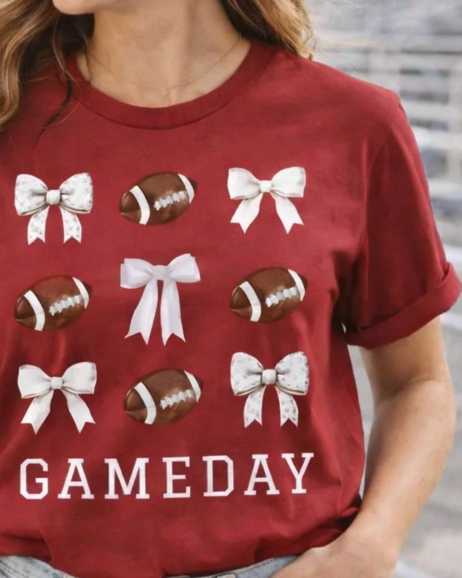 Ali Dee Wholesale - Footballs And Bows Game Day Tee