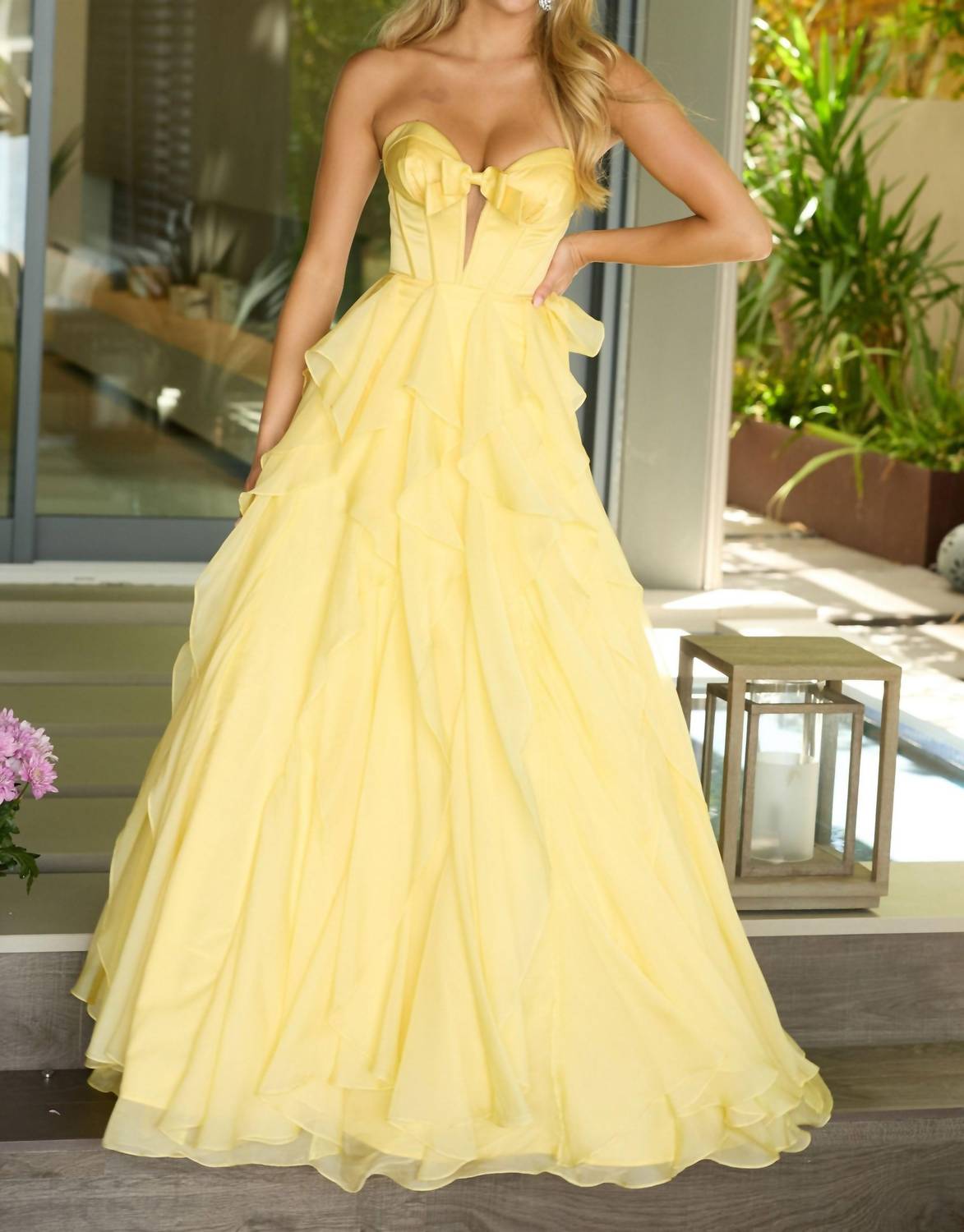 Ava Presley Strapless Sweetheart A-line Prom Dress in soft yellow - women's dress