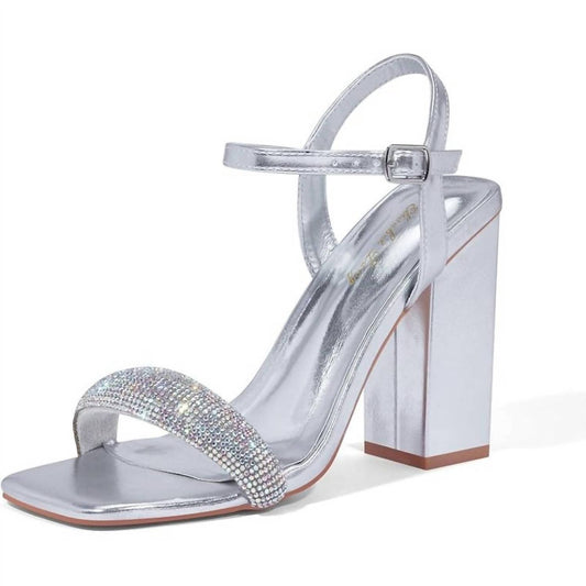 Elisabet Tang - Women's Rhinestone Ankle Strap Block Heels