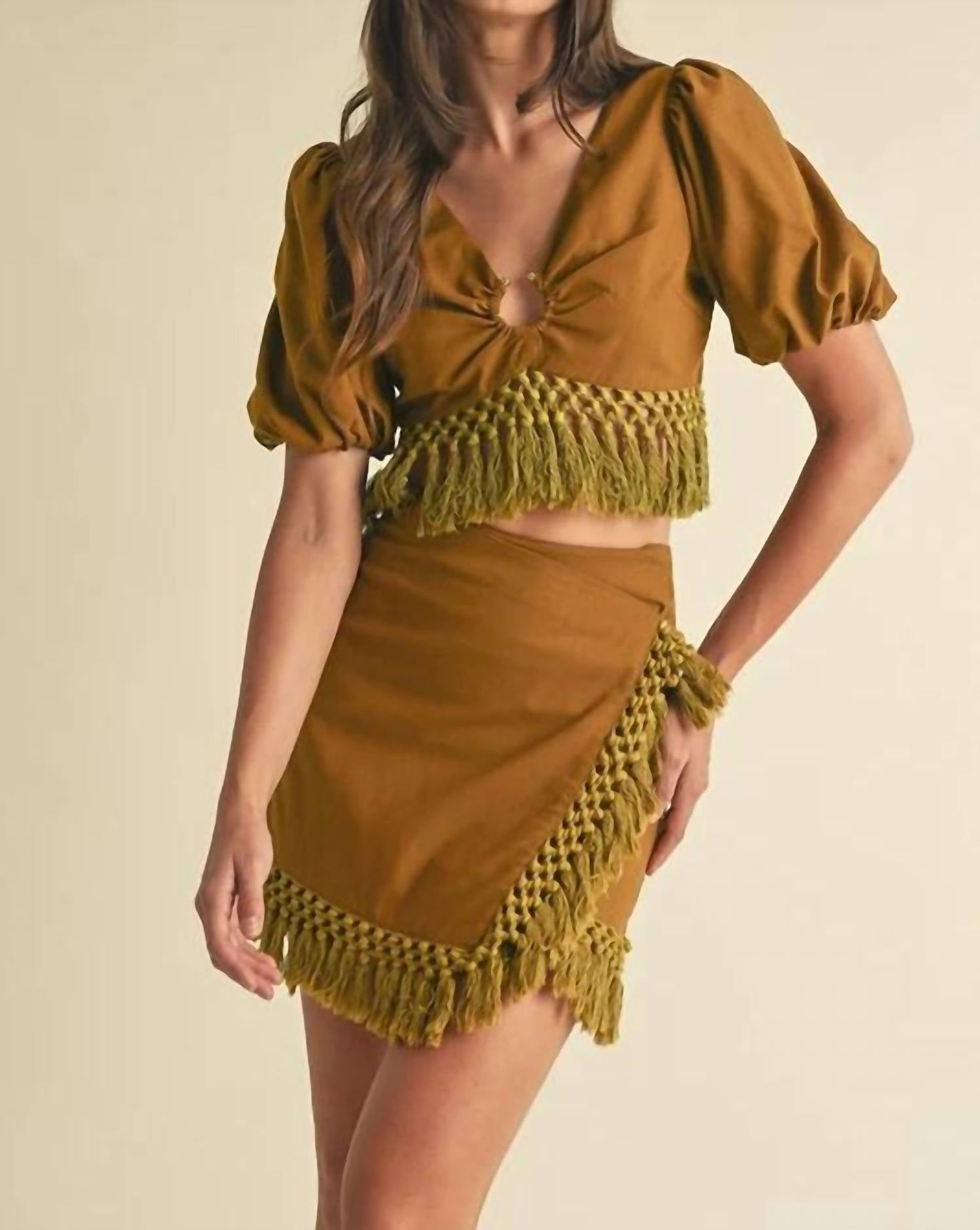 Luxxel - Lili Fringe Crop Top & Mini Skirt
