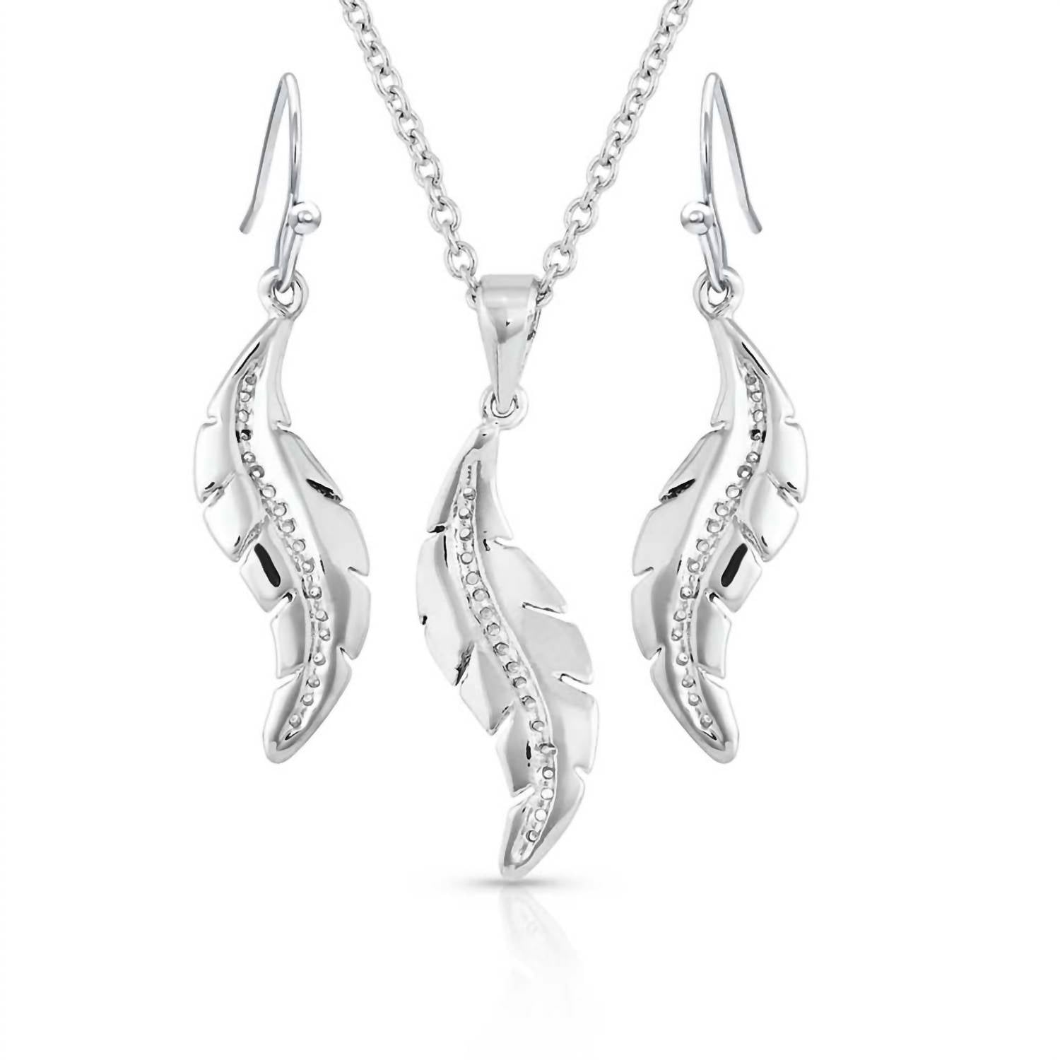 Montana Silversmiths Women's All About The Curve Feather Jewelry Set in silver - women's jewelry - detail view