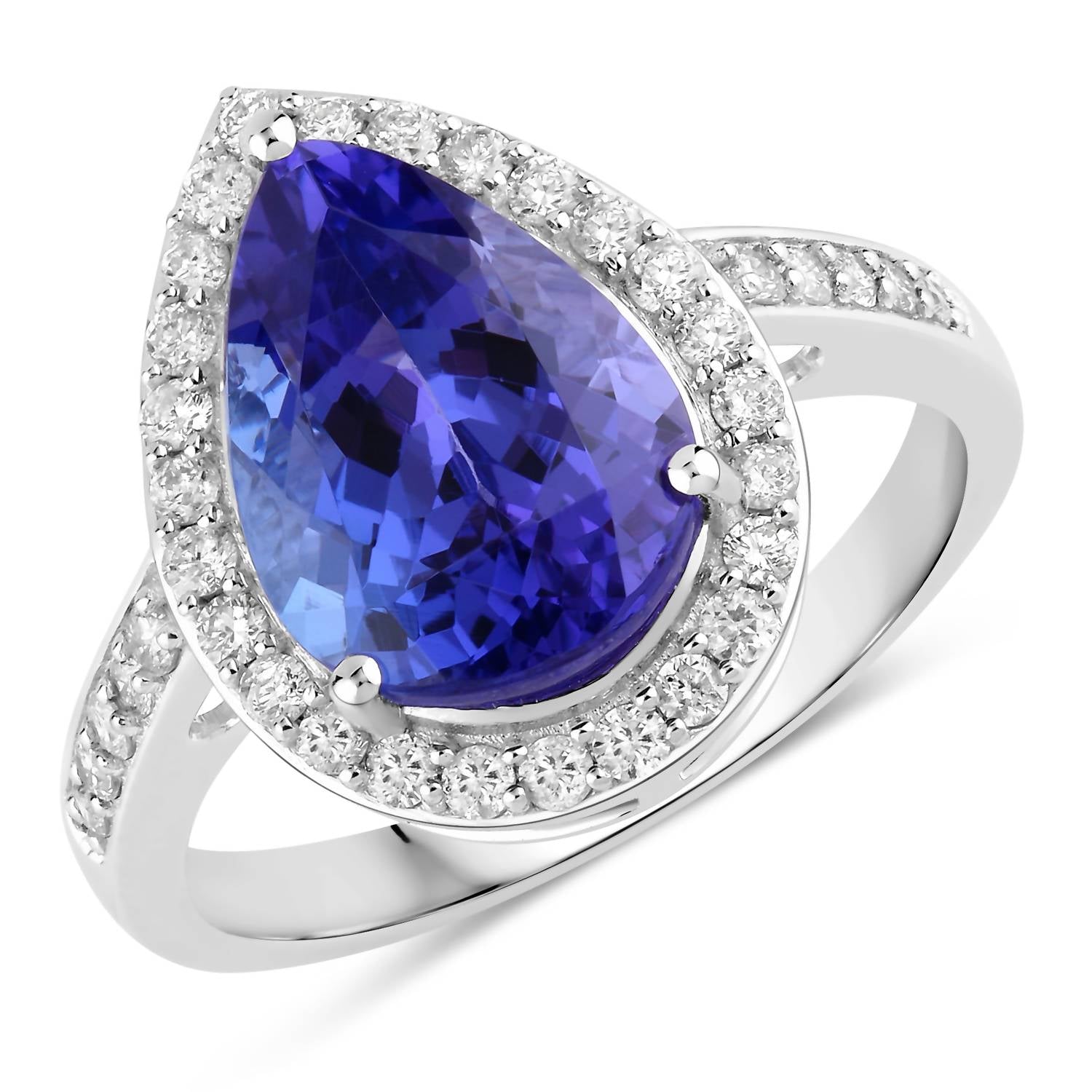 Diana M Jewels Women's Pear Natural Tanzanite Fashion Ring (4.46 Ct) - Statement in 14k white gold - women's jewelry