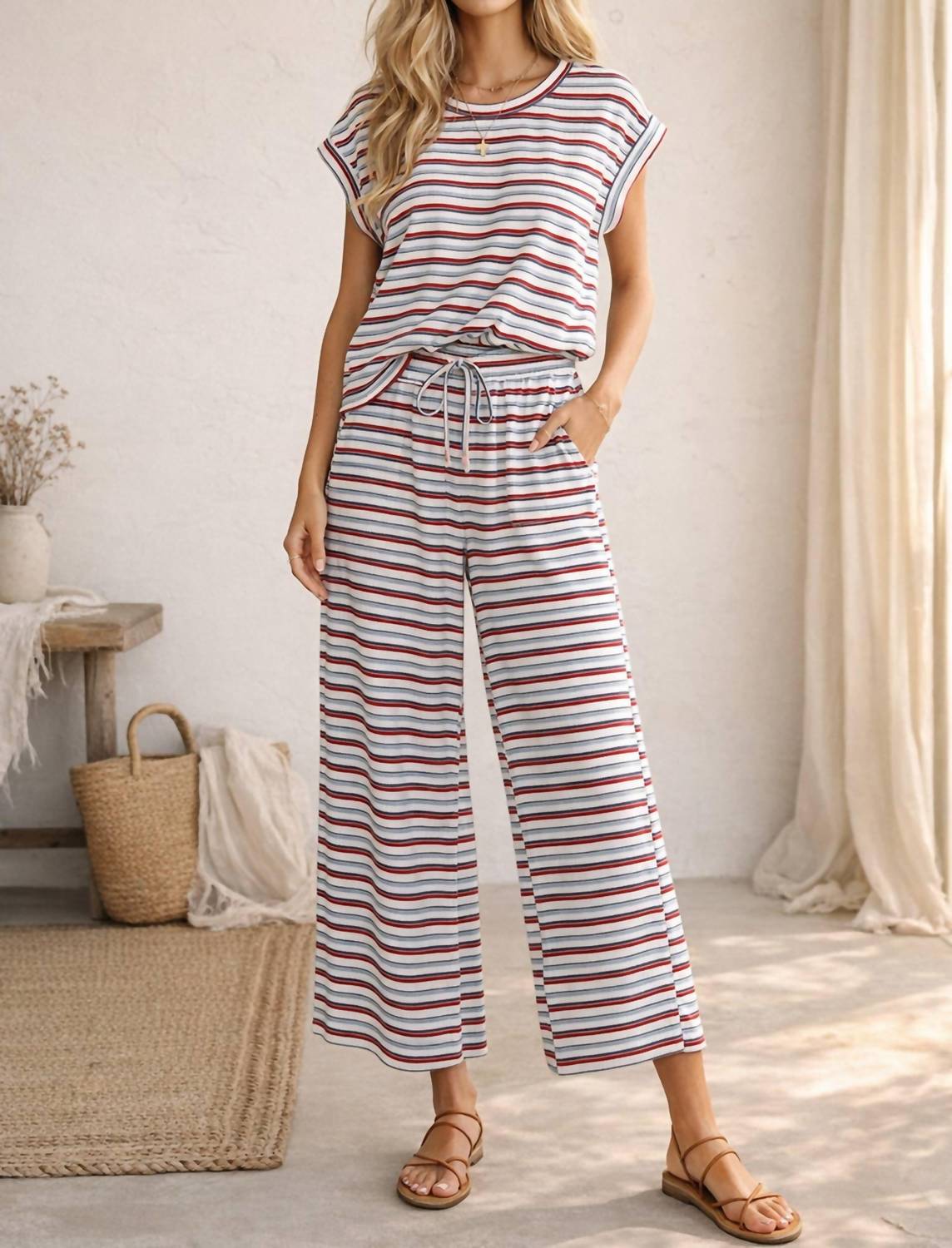 Sewn And Seen - 4th Of July Americana Ribbed Striped Lounge Set
