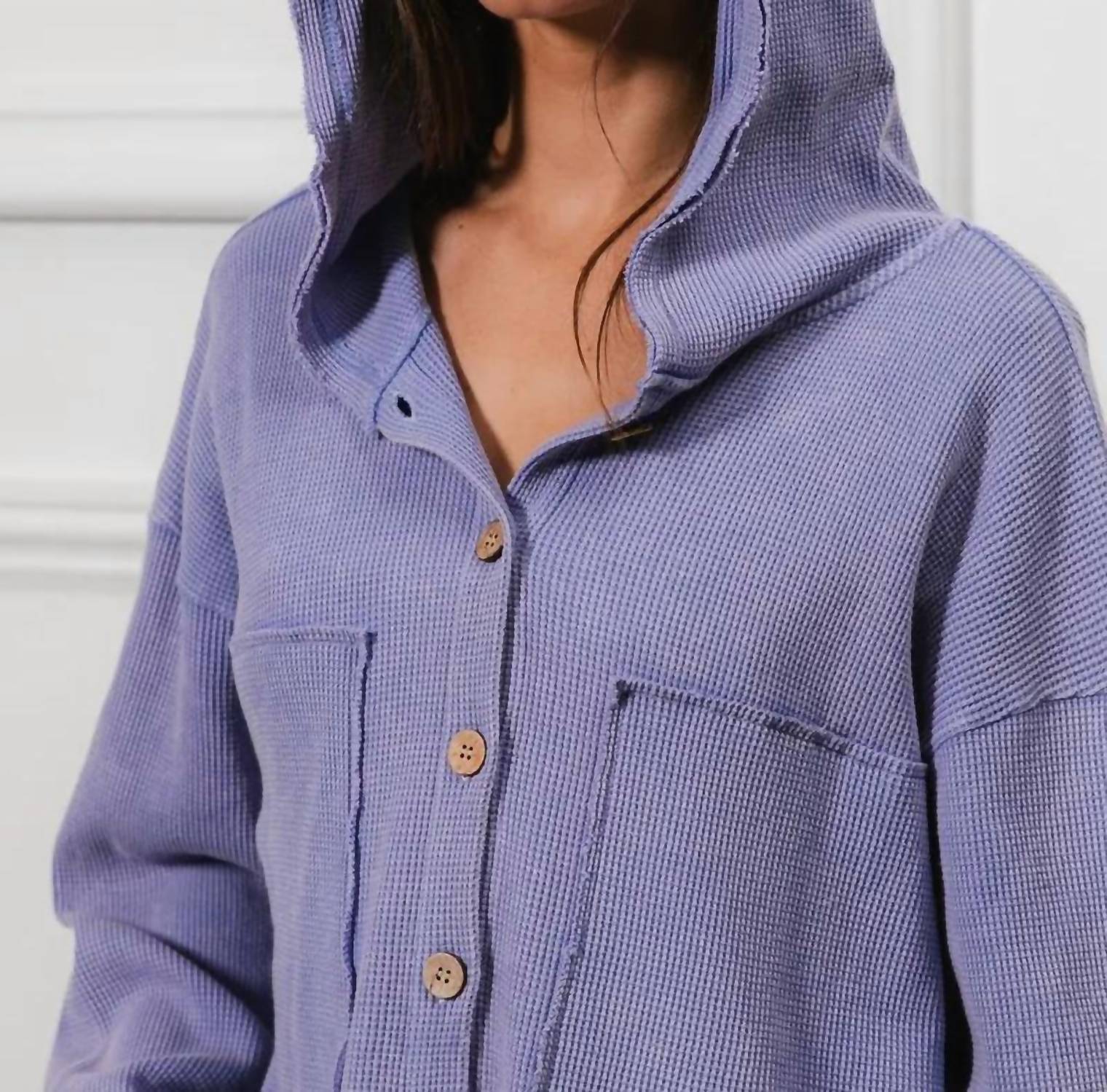 Bibi - Waffle Knit Hooded Shacket