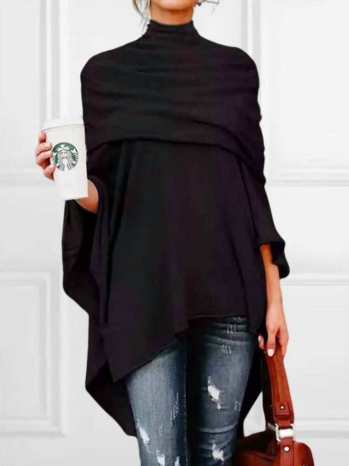 Uzwholesale - Solid Color High-Neck Asymmetric Casual T-Shirt Tops