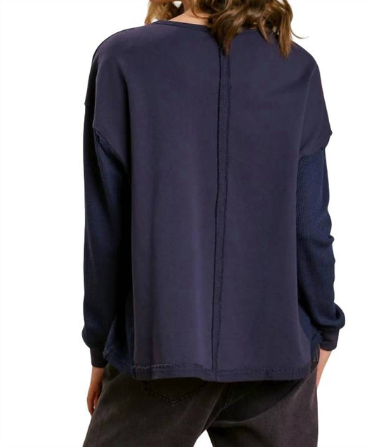 Umgee - Round Neck Top With Waffle Knit Long Sleeve