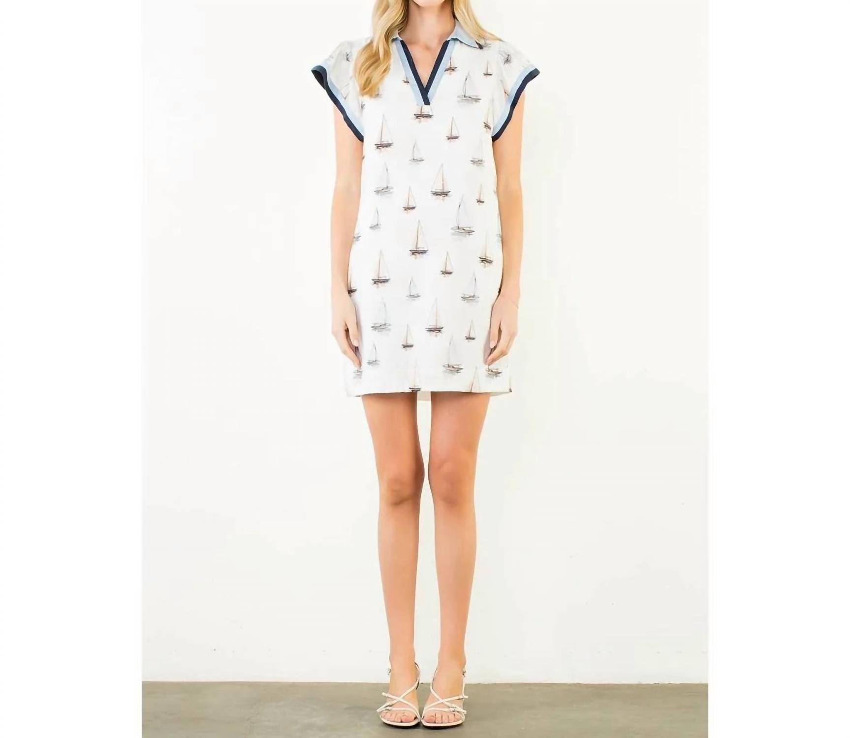 Thml - Flutter Sleeve Sailboat Pattern Dress