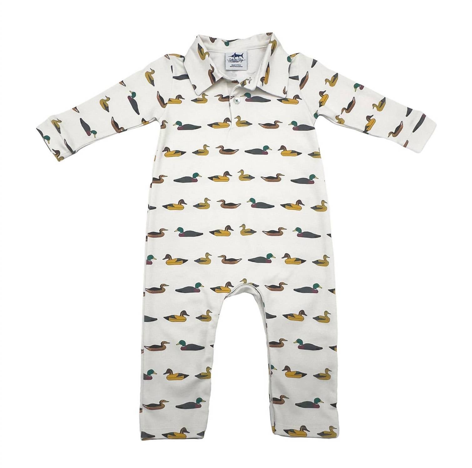 Saltwater Boys Co. Boys' Long Sleeve Mallard Romper in white - kids' item