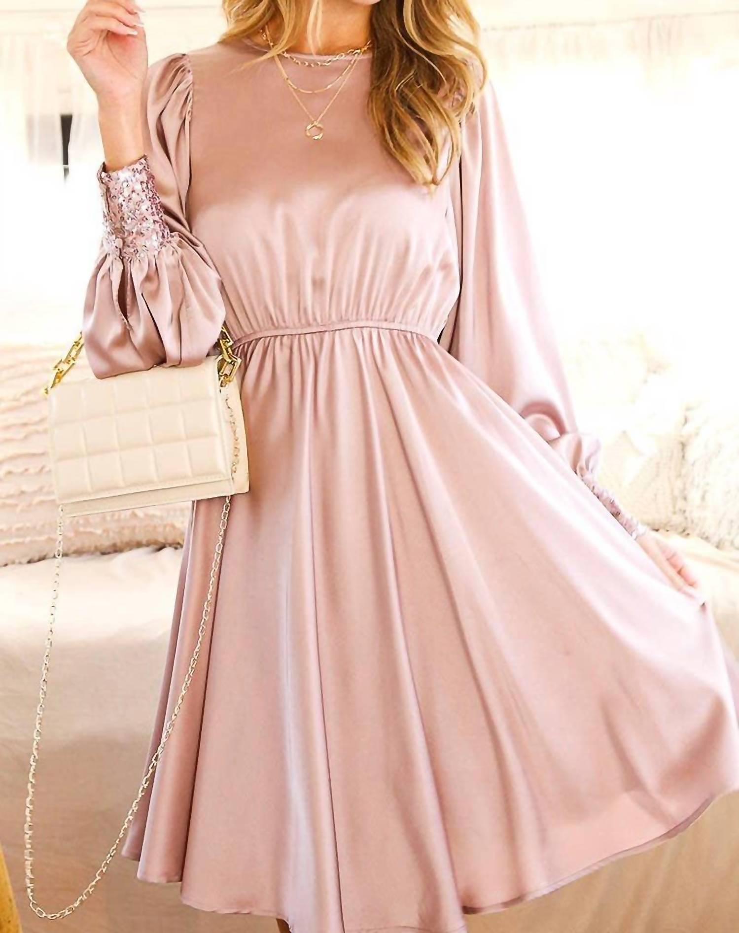 Vine & Love - Elsa Satin Long Sleeve Midi Dress