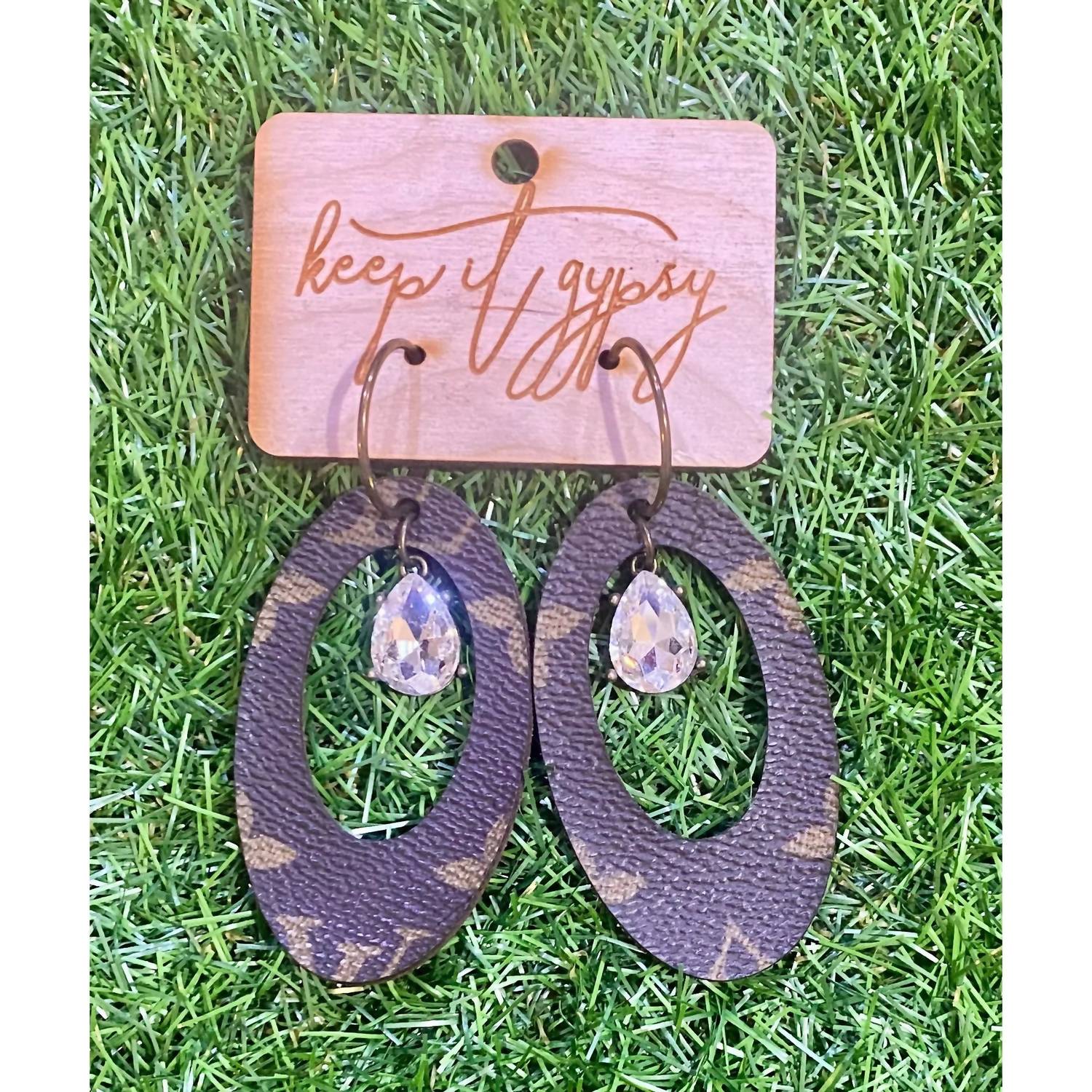 Keep It Gypsy - Upcycled Lv Oval Cut-out Earrings With Crystal Stone