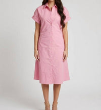 Never a Wallflower Aster Short Sleeve Shirt Dress in prism pink - women's dress