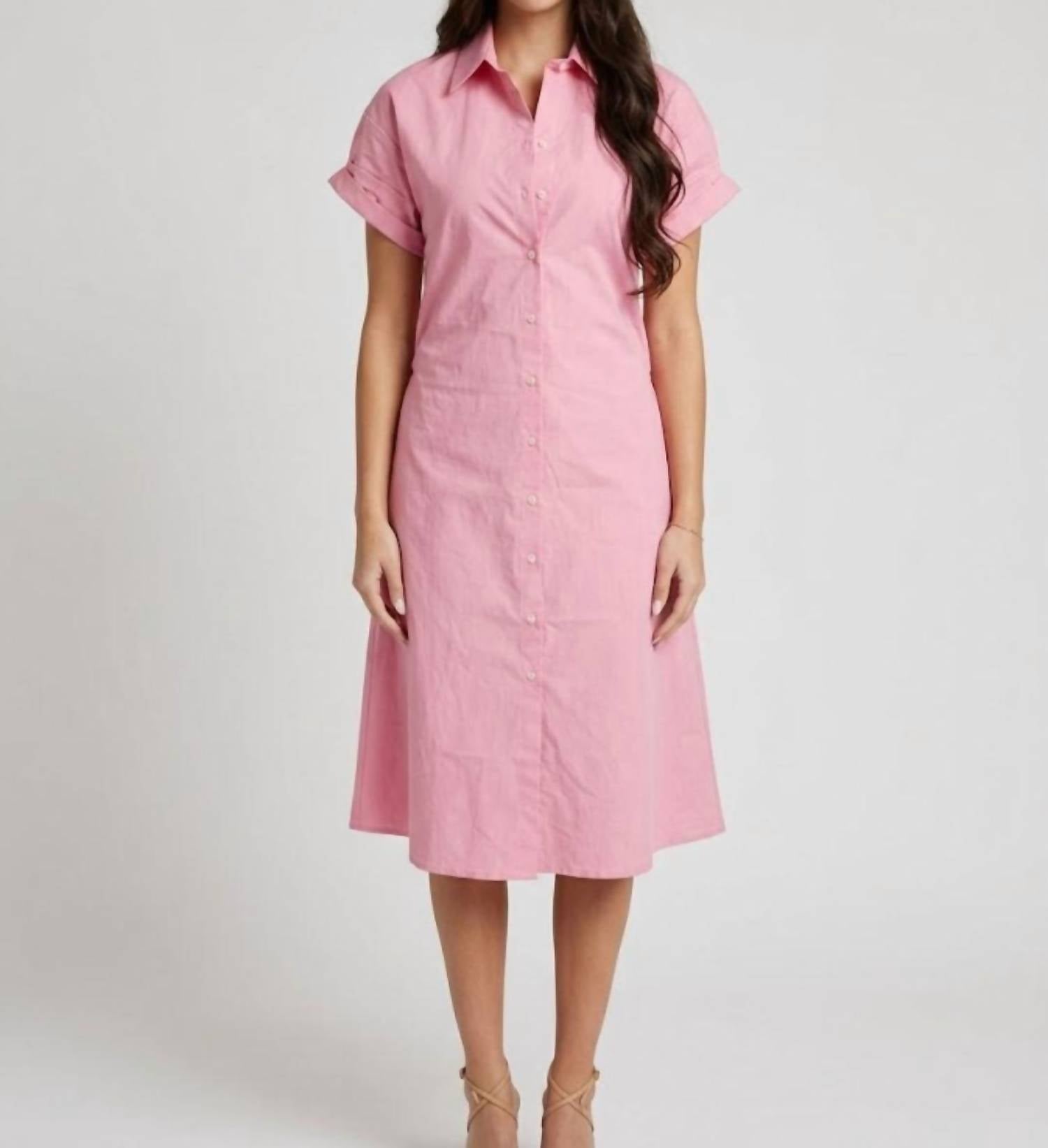 Never a Wallflower Aster Short Sleeve Shirt Dress in prism pink - women's dress