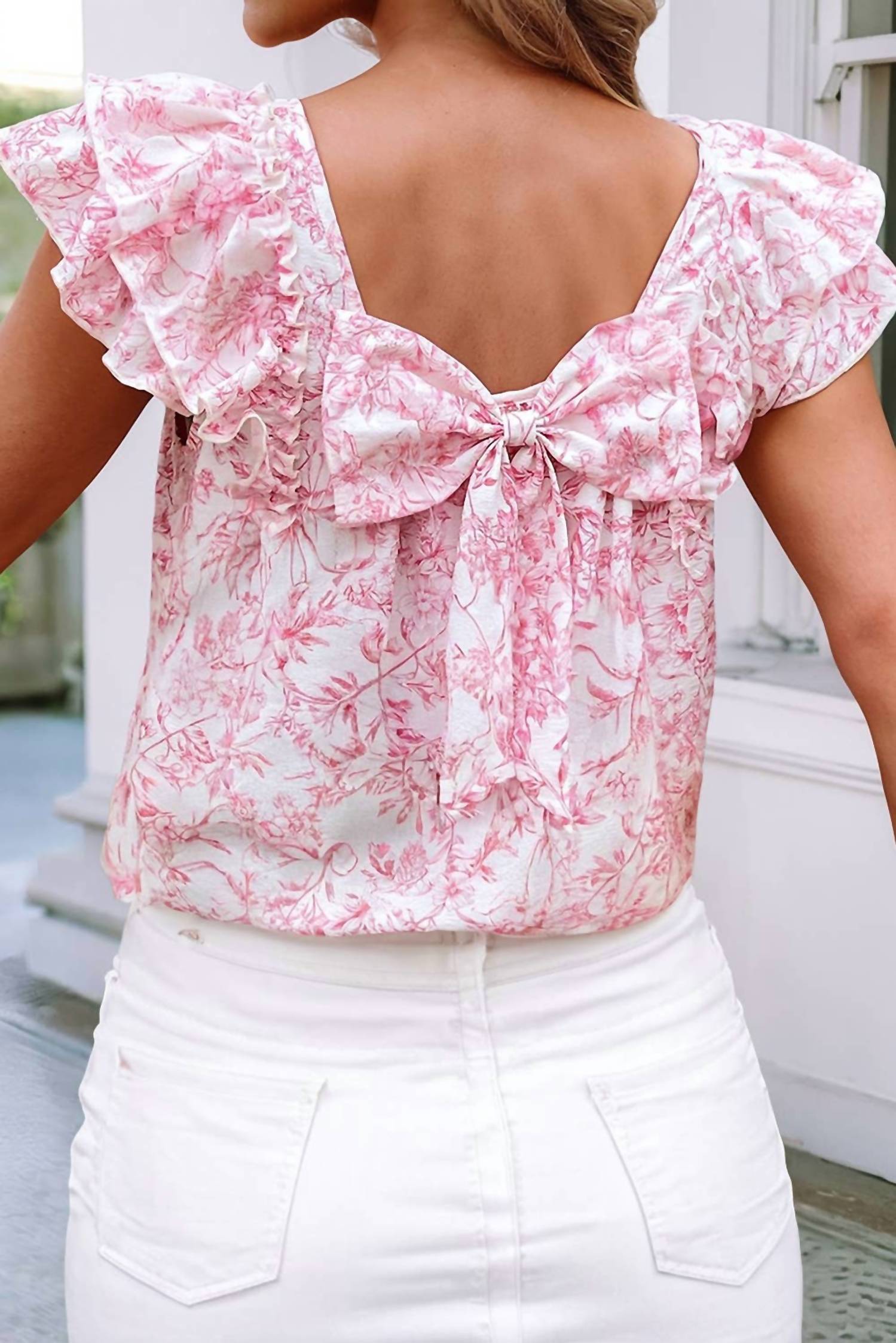 Little Daisy Closet - Blushing Garden Ruffle Sleeve Top