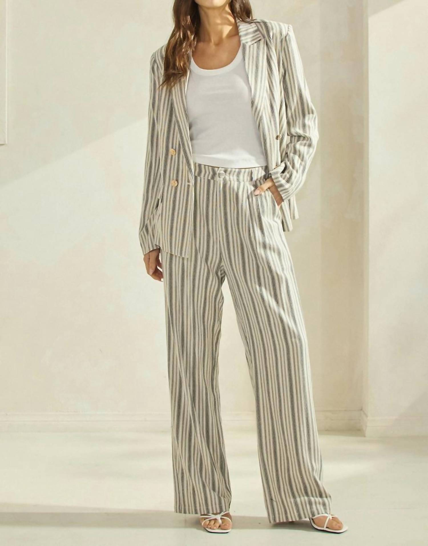 Able - Striped Linen Blend Trouser Pants