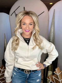 Zenana - Fleece Half Zip Kangaroo Pocket Sweatshirt