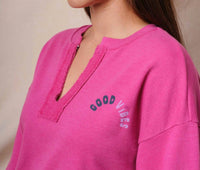 Sundry - Good Vibes Split Neck Sweatshirt