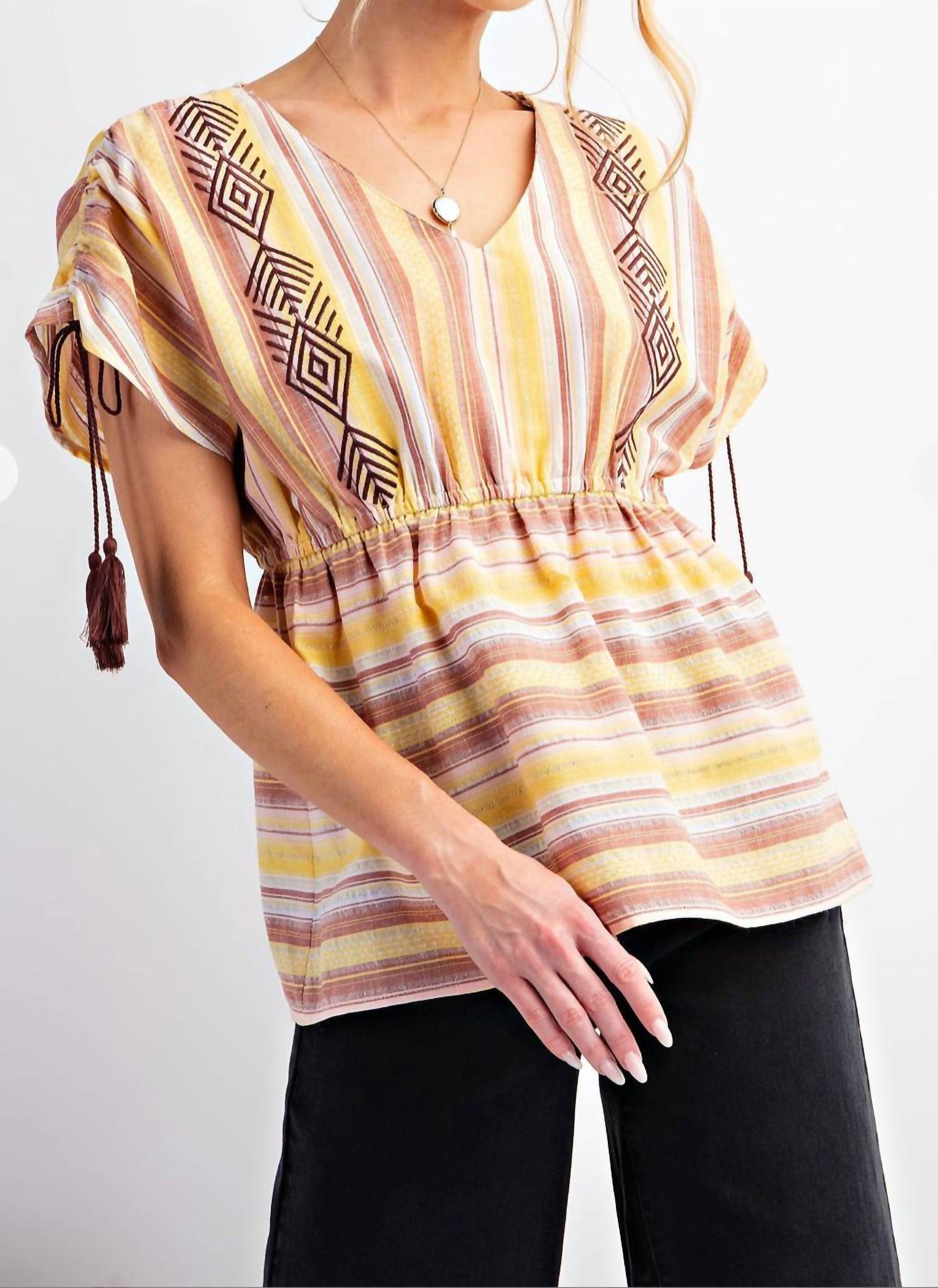 Easel - Oasis Ruched Shoulder Tunic Top